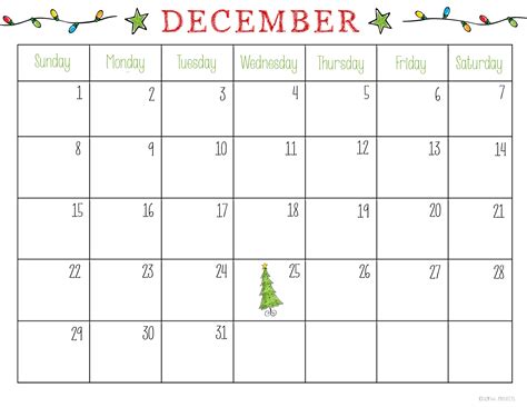 December Month Calendar Printable