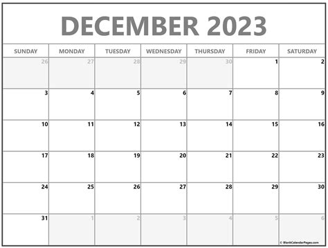 December Monthly Calendar 2023 Printable