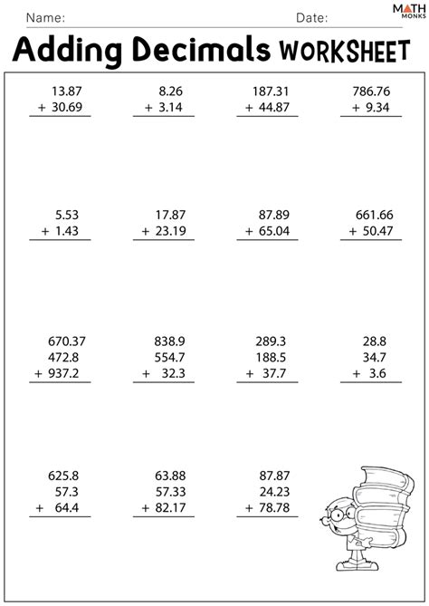 Decimal Addition Worksheets | Decimals worksheets, Decimals addition