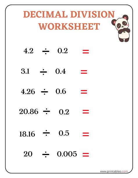 Decimal Divide Worksheet
