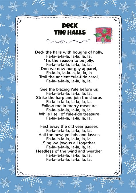 Deck The Halls Song Lyrics Printable