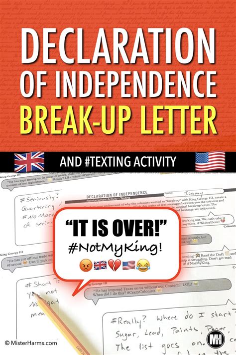 Declaration Of Independence Break Up Letter Worksheet Answers