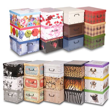 Soul & Lane Decorative Storage Cardboard Boxes with Lids (Set of 3, Artfully Abstract) Nesting