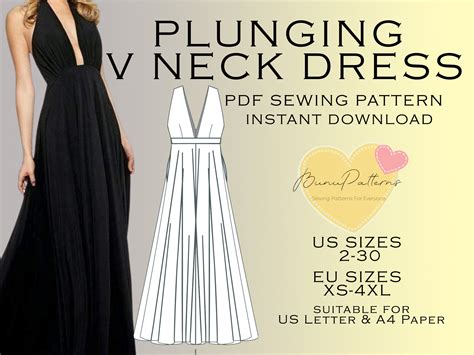 Deep V Neck Dress Sewing Pattern