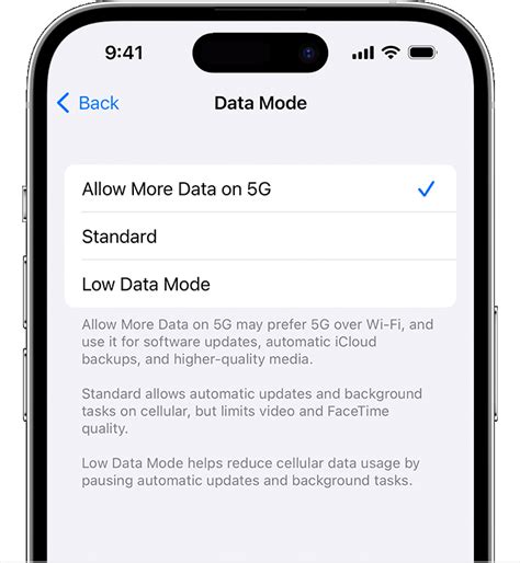 Default settings for 5G on iPhone