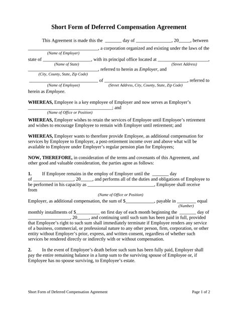 Sample Compensation Agreement Templates Contract agreement, Contract