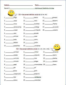 Definite And Indefinite Articles Spanish Worksheet Answers