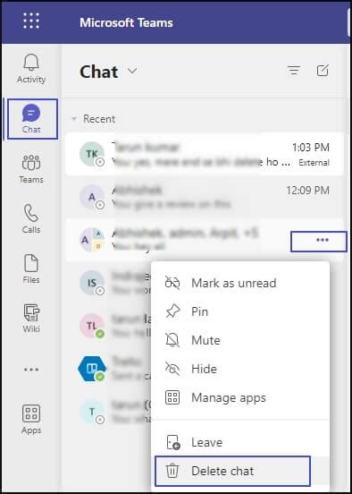 Delete Microsoft Teams Chat in iOS Teams App