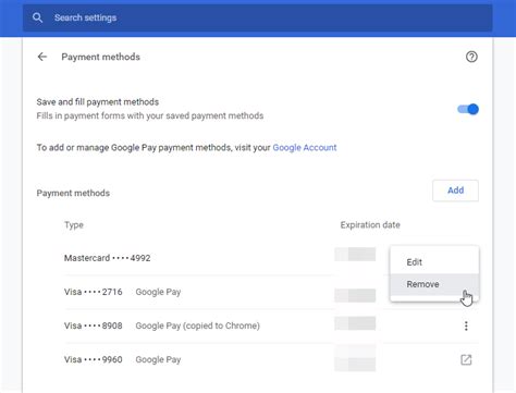 Delete a Credit Card from Chrome Autofill from Computer