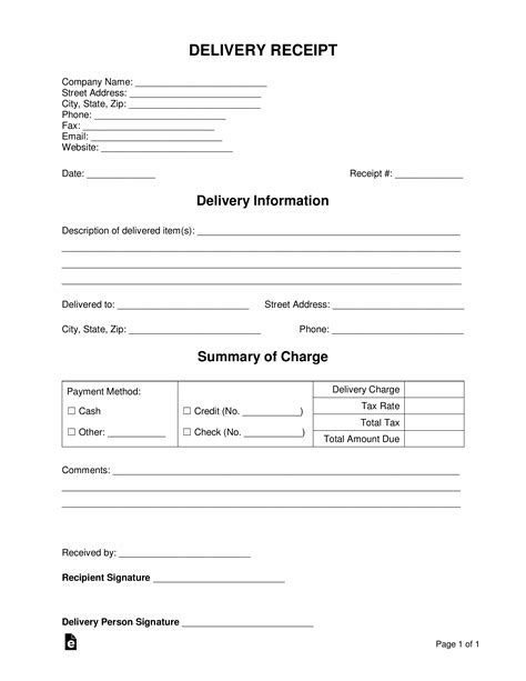Delivery Receipt Form Template Word