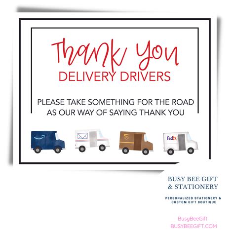 Delivery Driver Thank You Printable