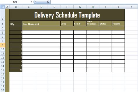 Delivery Schedule Template Excel