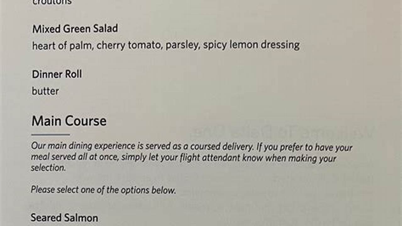 Delta Business Class Menu 2024