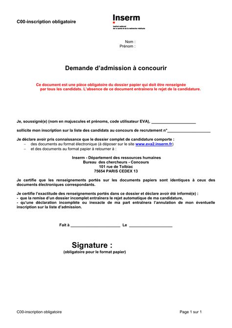 Formulaire de demande d’admission DOC, PDF page 3 sur 3