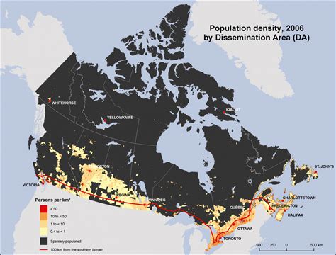 Canada's population density by census subdivision, 2006. About 1 of