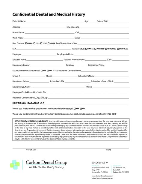 Dental Health History Form printable pdf download