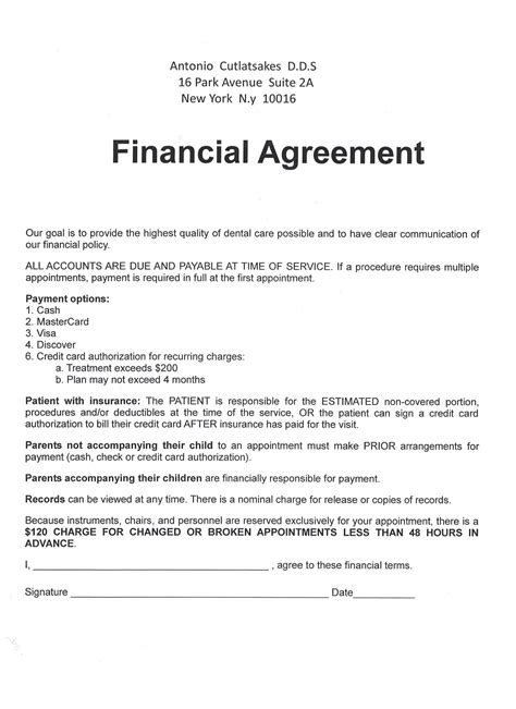 Dental Financial Agreement Template