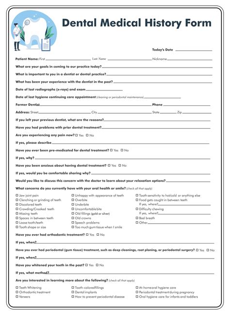 Dental Health History Form printable pdf download