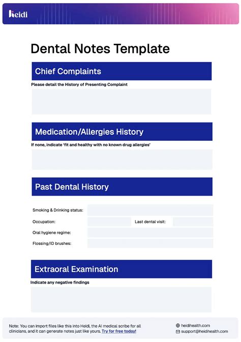 Dental Template Notes