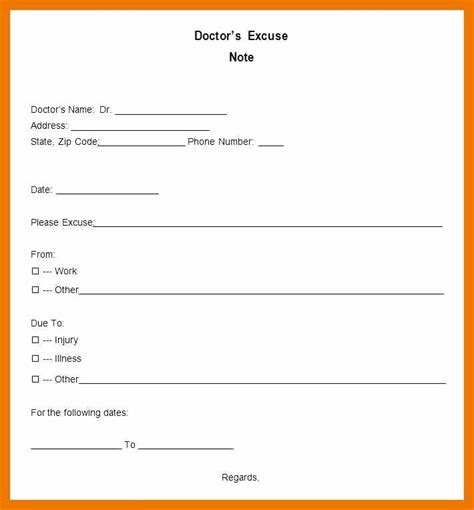 Dentist Excuse Note Template