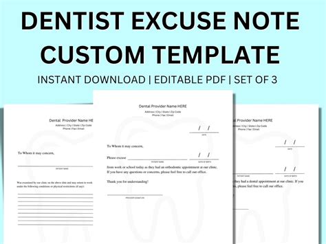 Dentist Note For Work Template