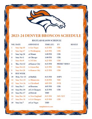 Denver Broncos 2023 Schedule Printable