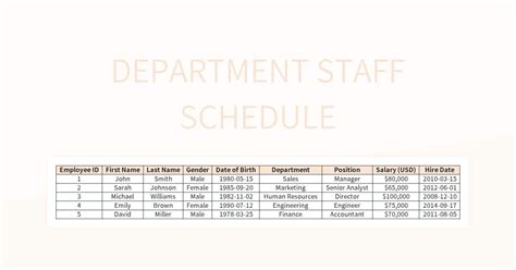 Department Schedule Template