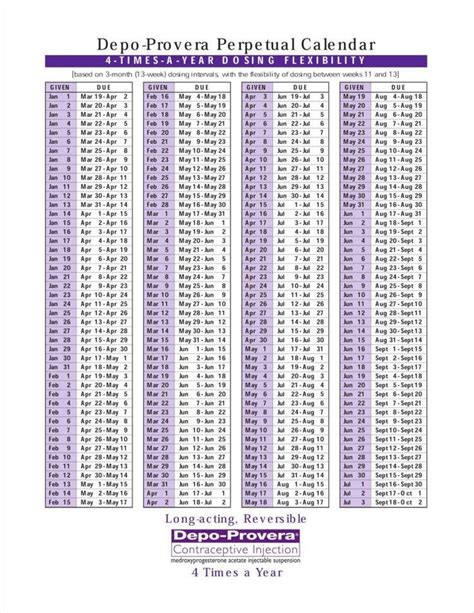 Depo Provera Injection Calendar