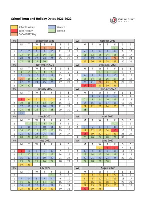 Derby Academy Calendar
