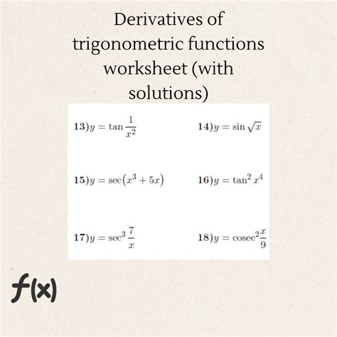 Derivative Of Trigonometric Functions Worksheet - Escolagersonalvesgui