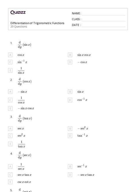 Derivative Of Trigonometric Functions Worksheet in 2020 | Worksheet