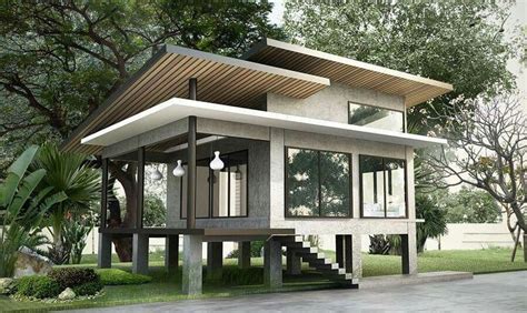 desain rumah panggung beton dengan interior modern