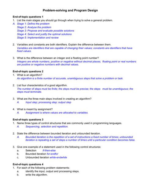 Design and Problem-Solving Questions