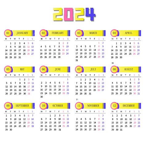 De Kalender 2024, Week Begint Van Zondag, Bedrijfsmalplaatje Vector