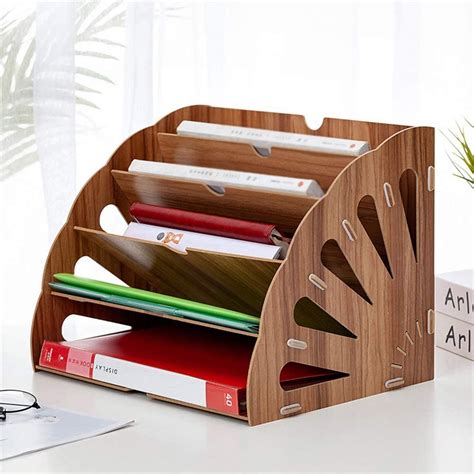 GREY FILE ORGANIZER Desktop Letter Holder Wooden Paper Holder Office Organizer Home And Storage