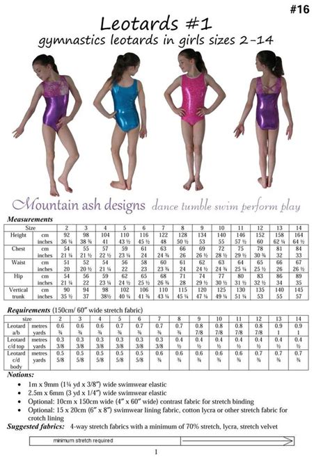 Destira Leotards Size Chart