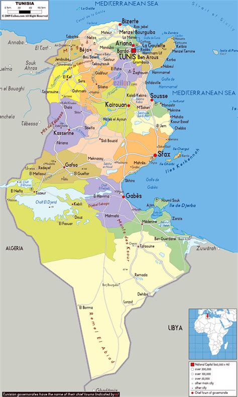 Physical Map of Tunisia Ezilon Maps