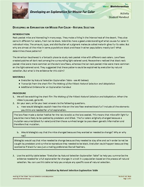 Developing An Explanation For Mouse Fur Color