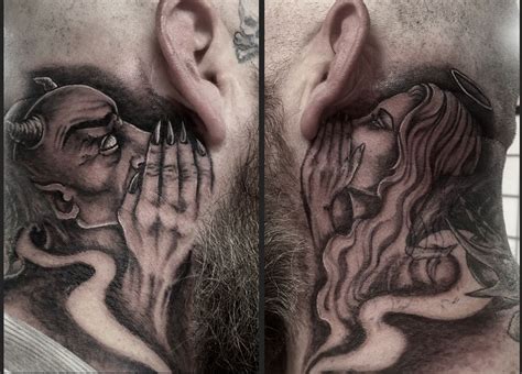Devil Whispering Into Ear Tattoo