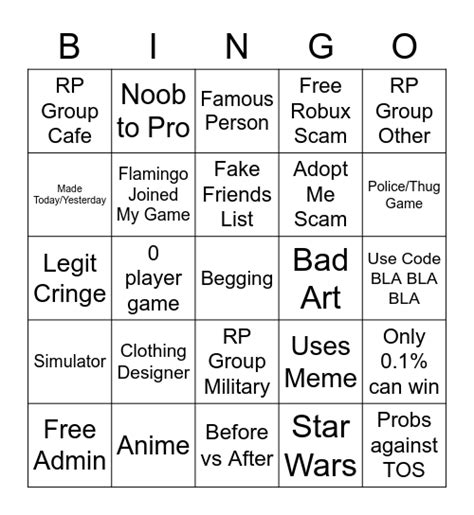 Devoun Roblox Ad Bingo Card