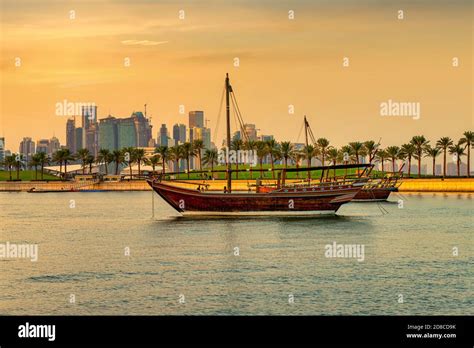 Dhow boat at sunset Doha