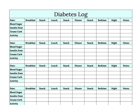 Diabetic Log Printable