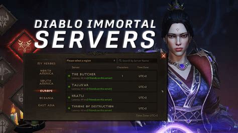 Diablo Immortal server list