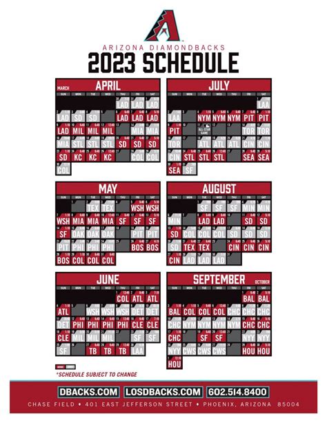 Diamondbacks Schedule 2023 Printable