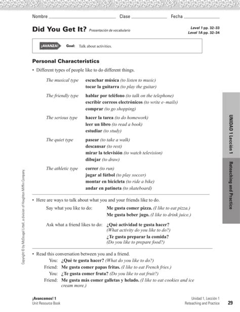 Did You Get It Spanish Worksheet Answers Level 2