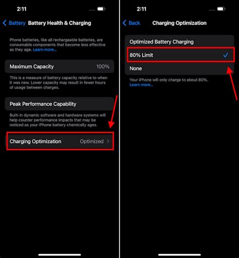 Difference between Optimized Battery Charging and 80% Limit Options
