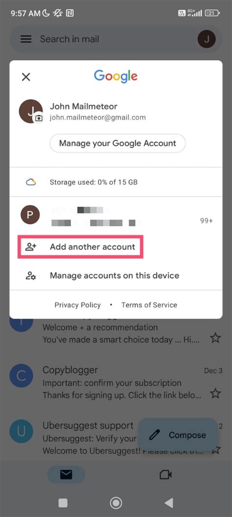 Using a different Google account