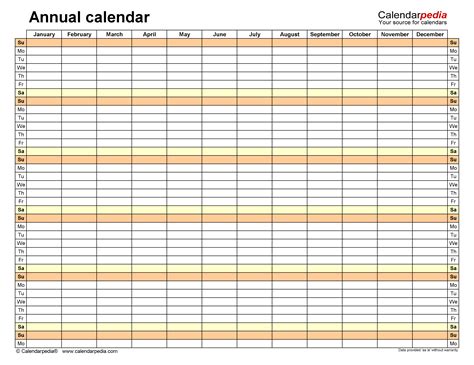 Different Types of Yearly Calendar Word Templates
