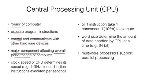 Different functions of the CPU