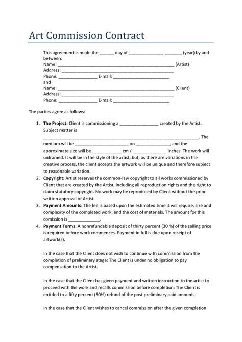 Digital Art Commission Contract Template
